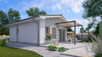 Simple two-room bungalow. The living room is connected to the kitchen.